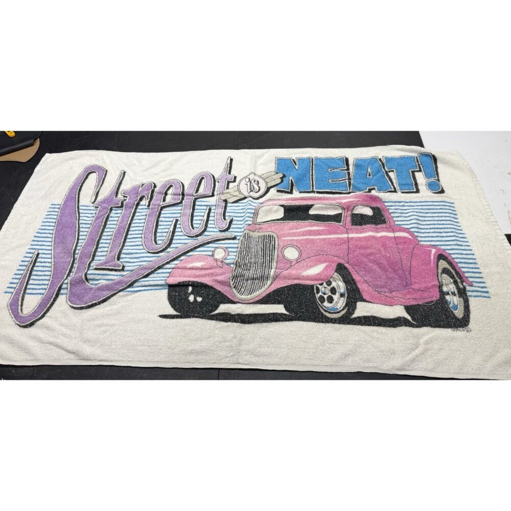Vintage 80s Hot Rod Car Automotive “Street Is Neat” Beach Towel 28x 56”